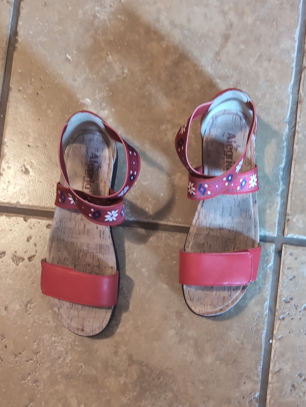 Alegria Red Floral Strap Cork-Style Sandals